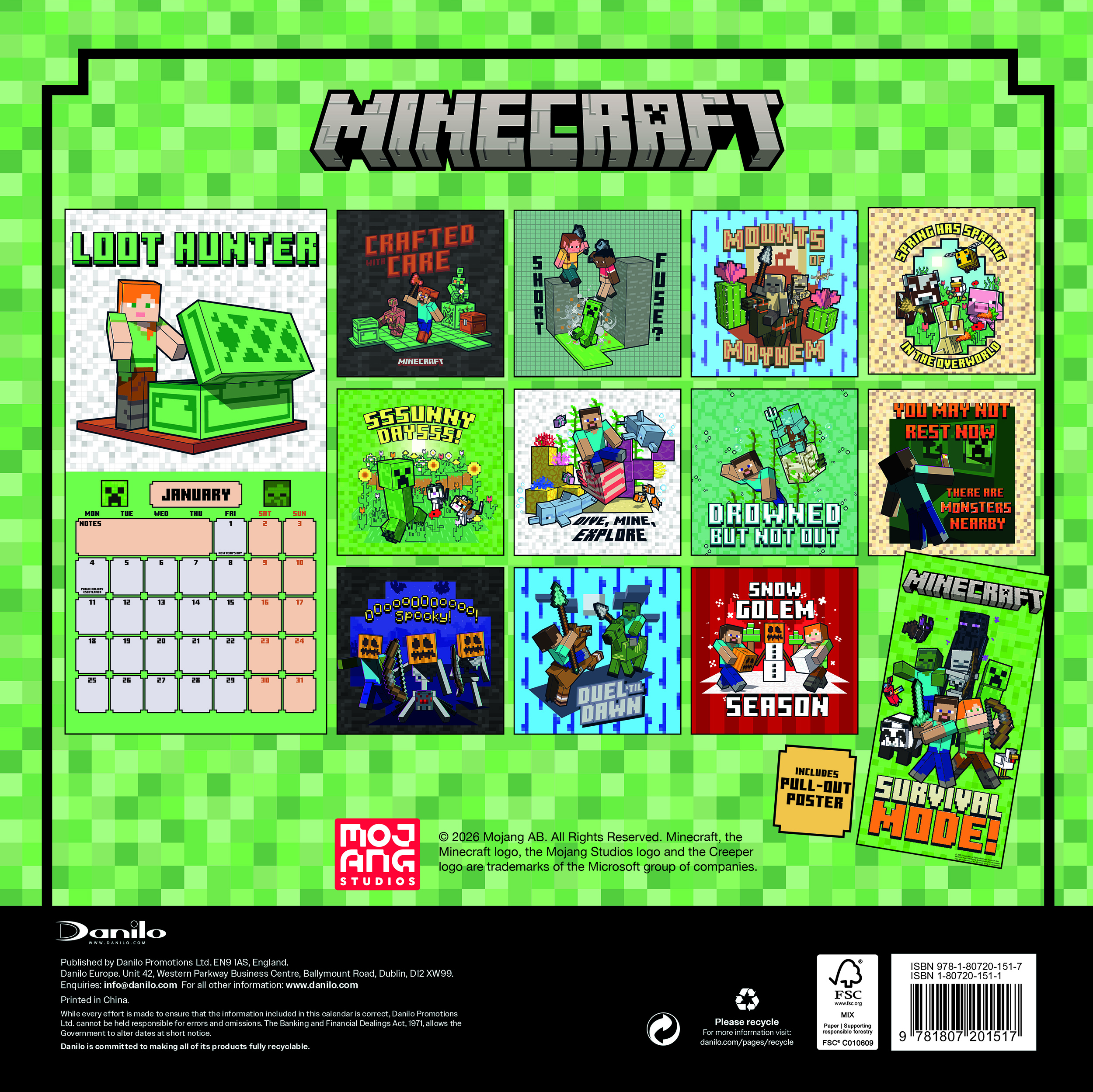 Alternative view of Minecraft 2027 Mini Square Wall Calendar